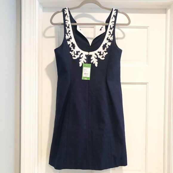 Lilly Pulitzer Coral Gabby Sleeveless Shift Dress True Navy White 4 NWT - Picture 8 of 15